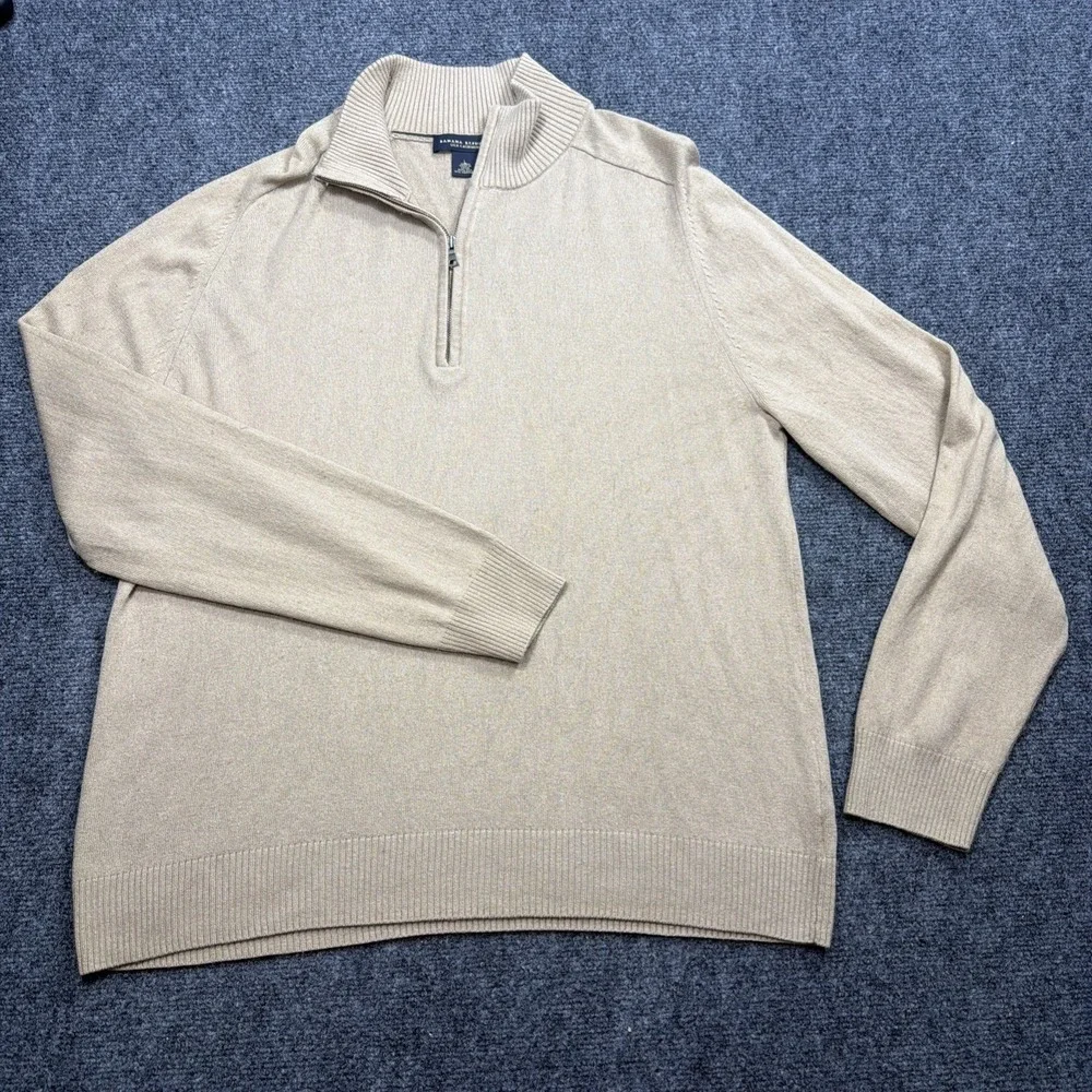 Banana Republic SILK & CASHMERE 1/4 Zip Pullover Mens L Khaki Tan Golf Luxury